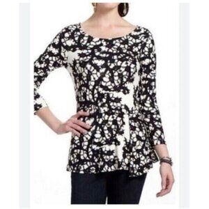 ANTHROPOLOGIE Leifsdottir Top Size Small Cream Black Webbed Tales Peplum EUC